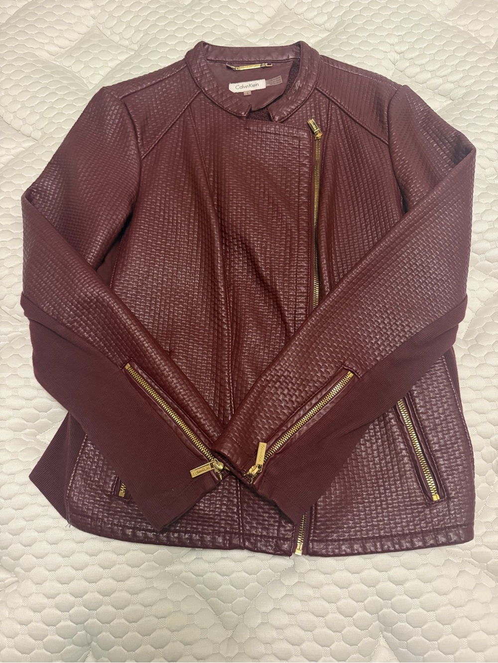 Calvin Klein Women's Burgundy Textured Moto Jacket